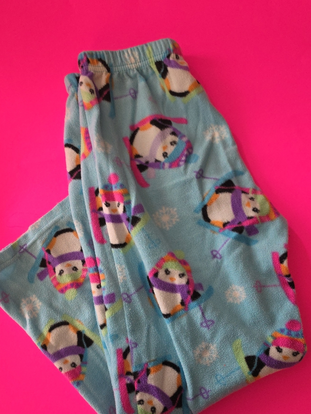 Blue Penguin Print Kids Fleece Pajama Pants